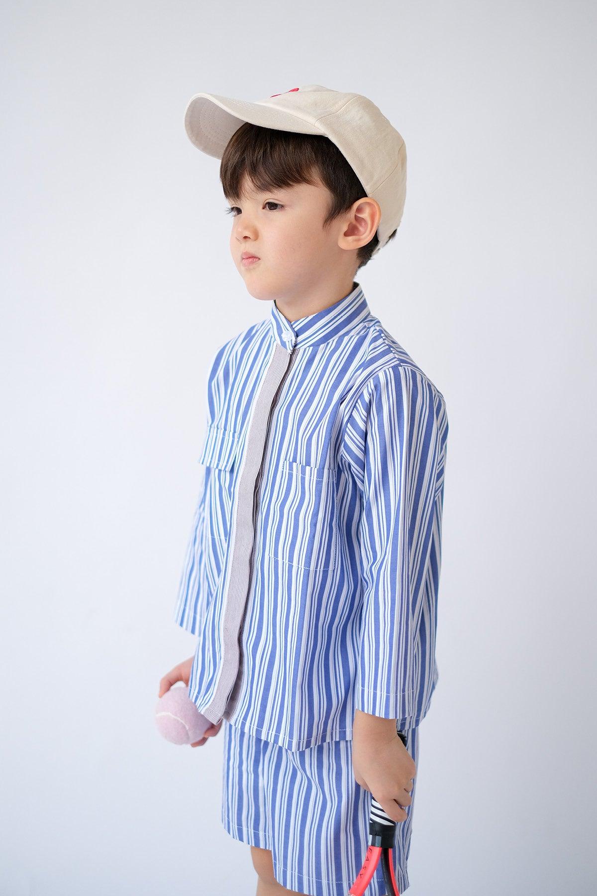 Halle Petite Set Blue Brown Stripes - EESOME
