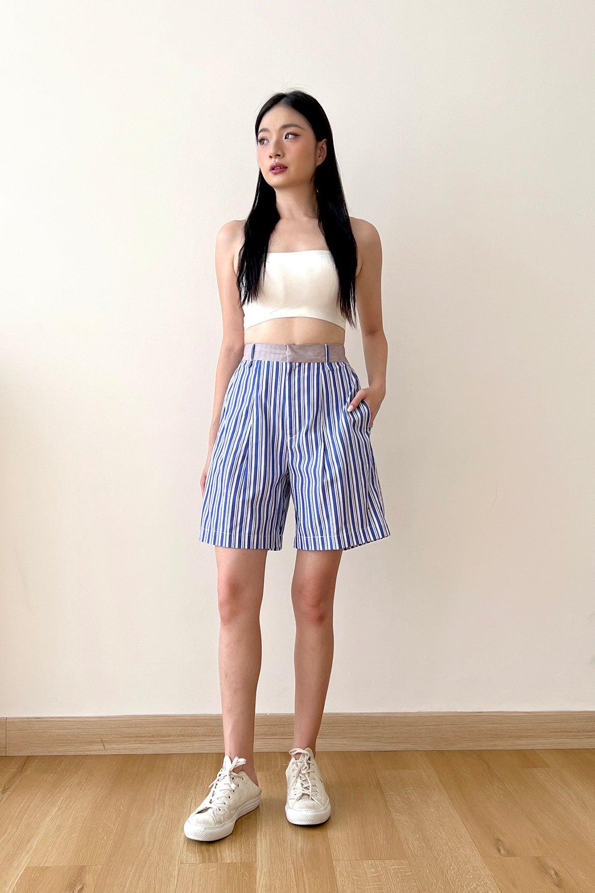 Halle Shirt & Shorts Blue Brown Stripes - EESOME