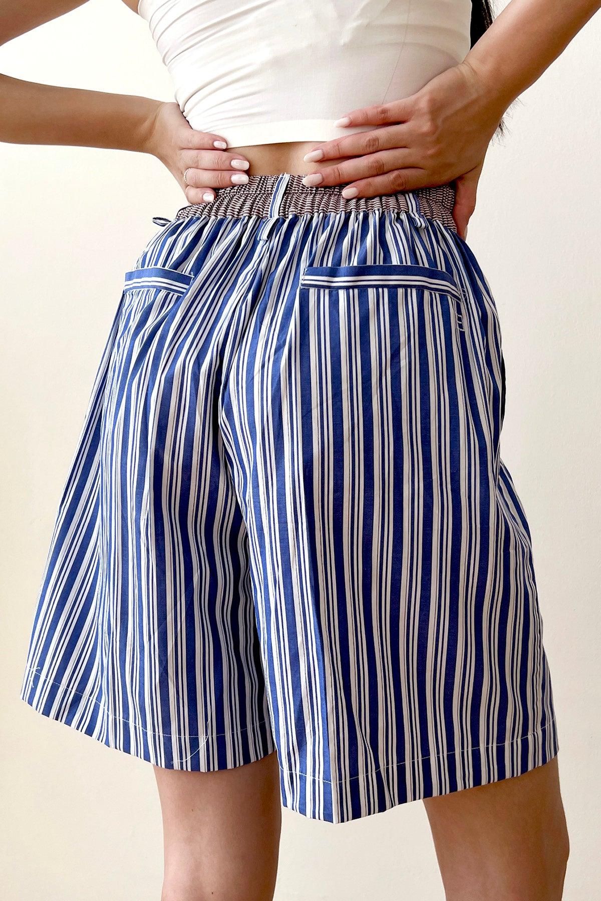 Halle Shirt & Shorts Blue Brown Stripes - EESOME