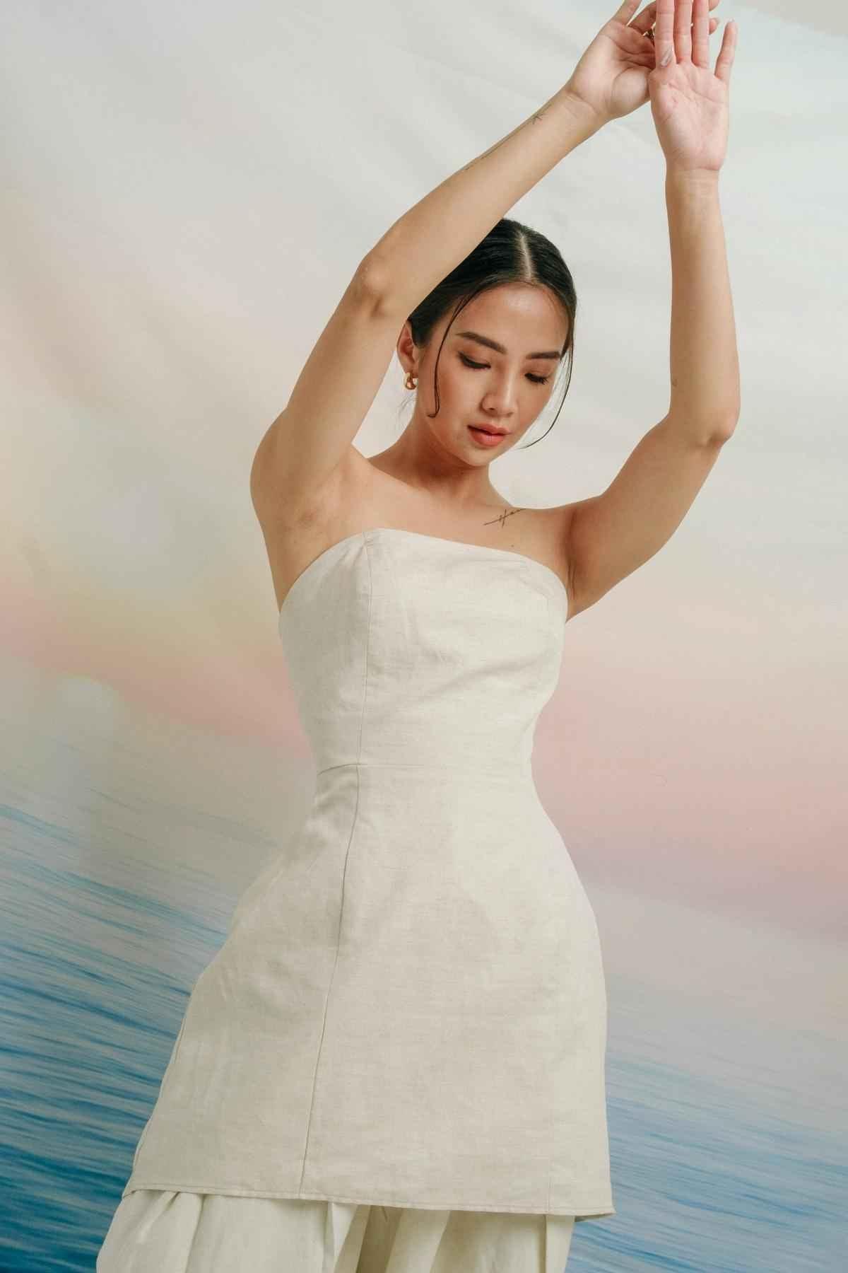 Leia Linen Tube Top Beige - EESOME