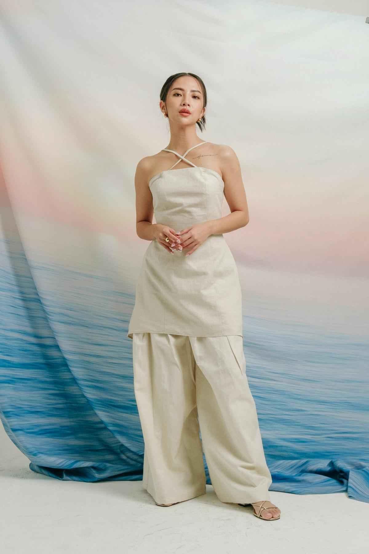 Leia Linen Tube Top Beige - EESOME