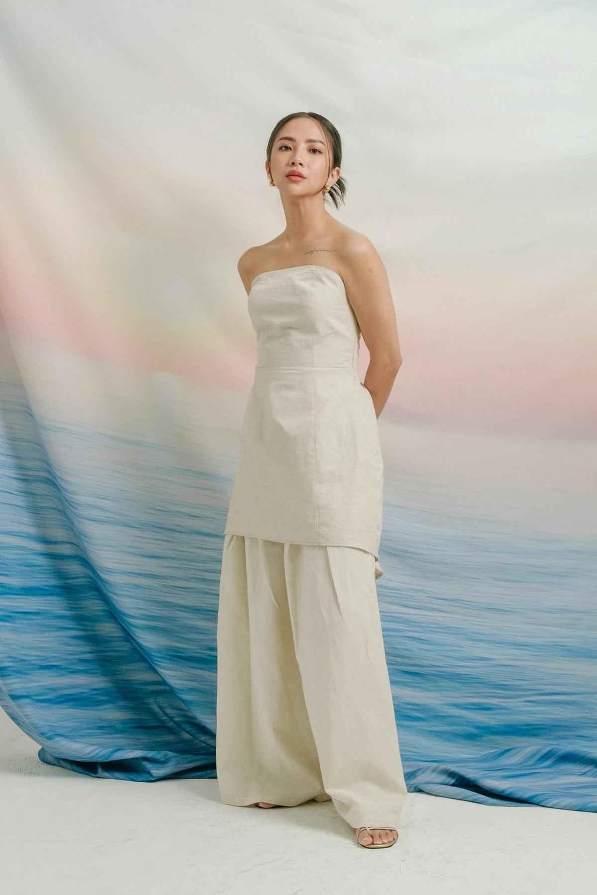 Leia Linen Tube Top Beige - EESOME
