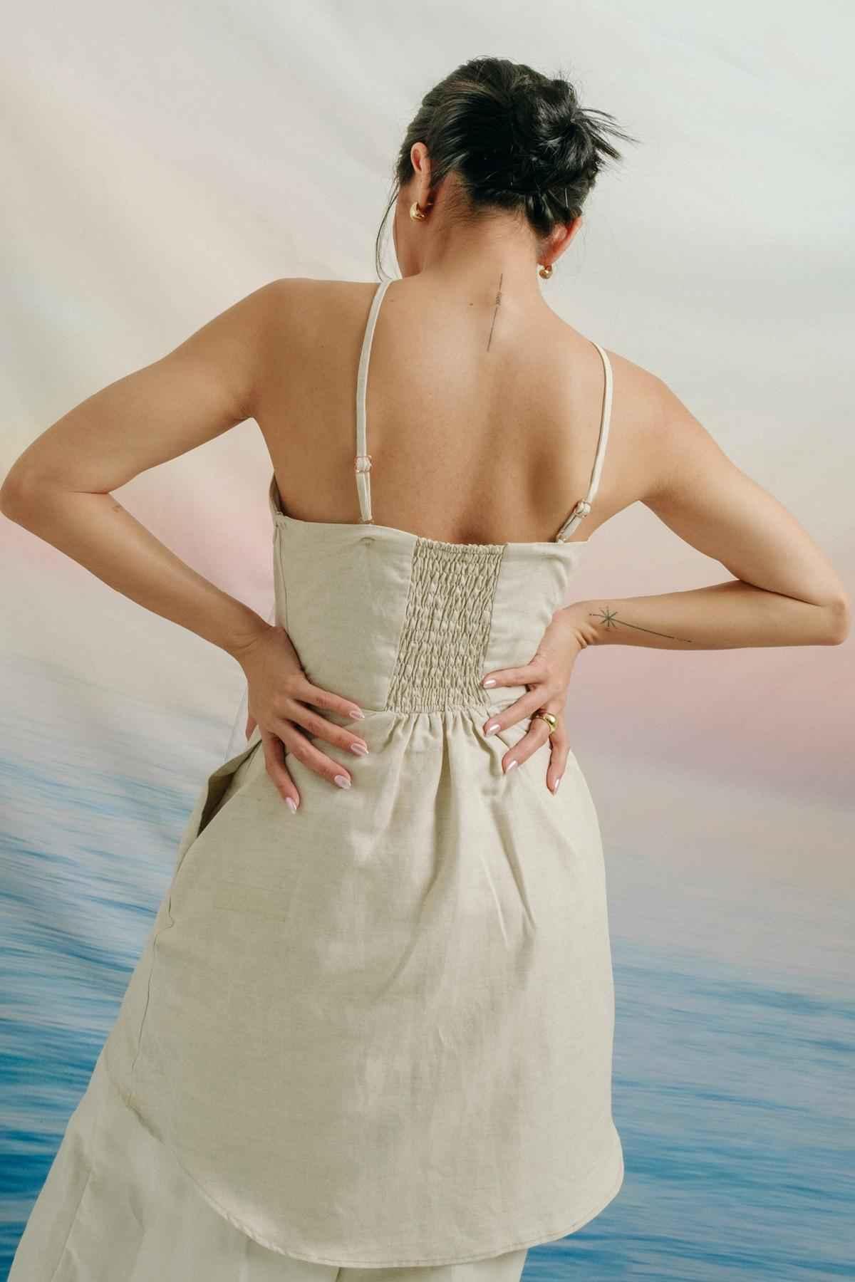 Leia Linen Tube Top Beige - EESOME