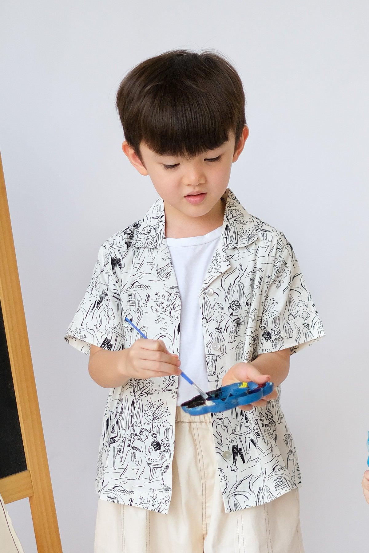 Kai Petite Shirt Black White Doodle - EESOME