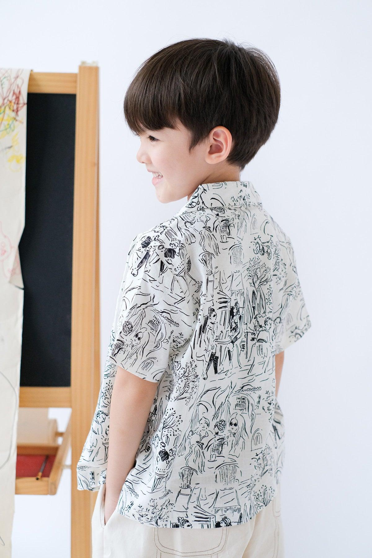 Kai Petite Shirt Black White Doodle - EESOME