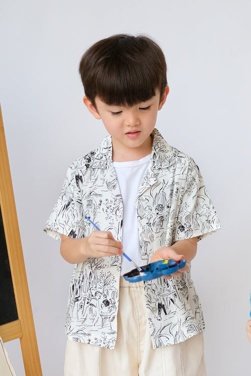Kai Petite Shirt Black White Doodle