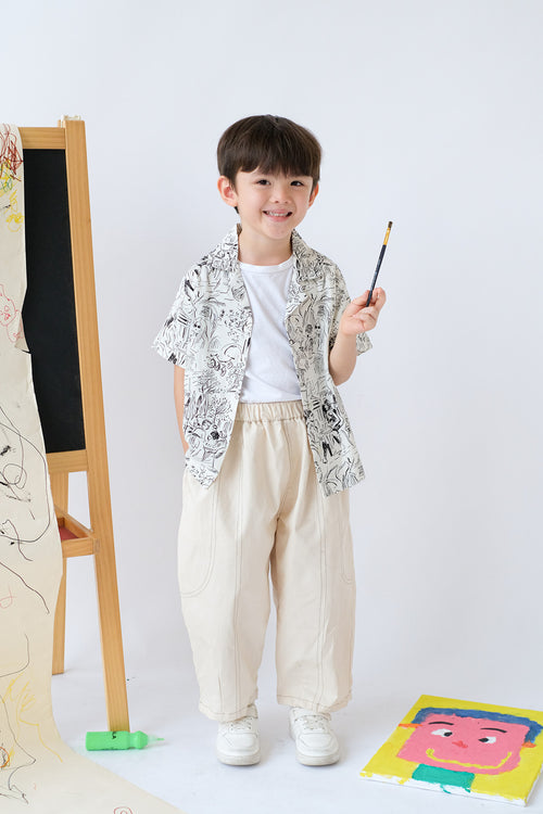 Kai Petite Shirt Black White Doodle
