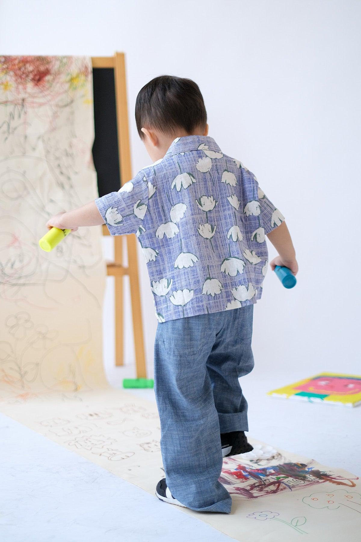 Kai Petite Shirt Blue Floral Art - EESOME