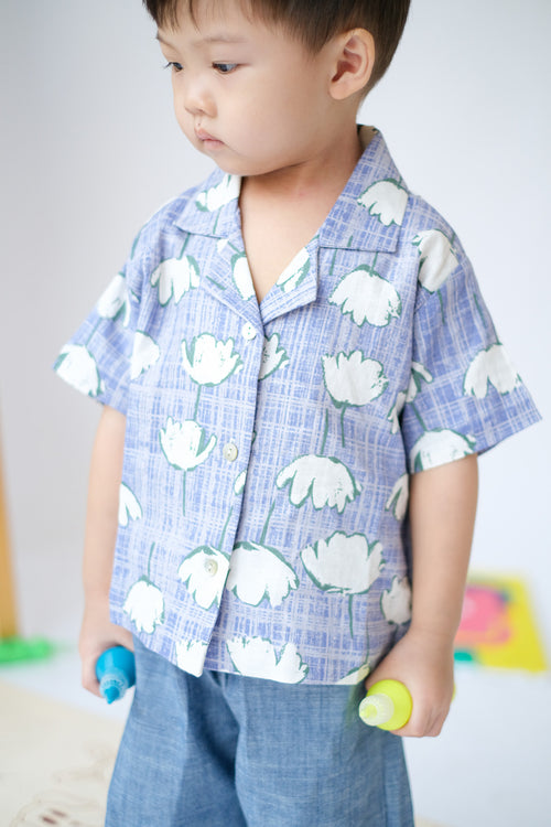 Kai Petite Shirt Blue Floral Art