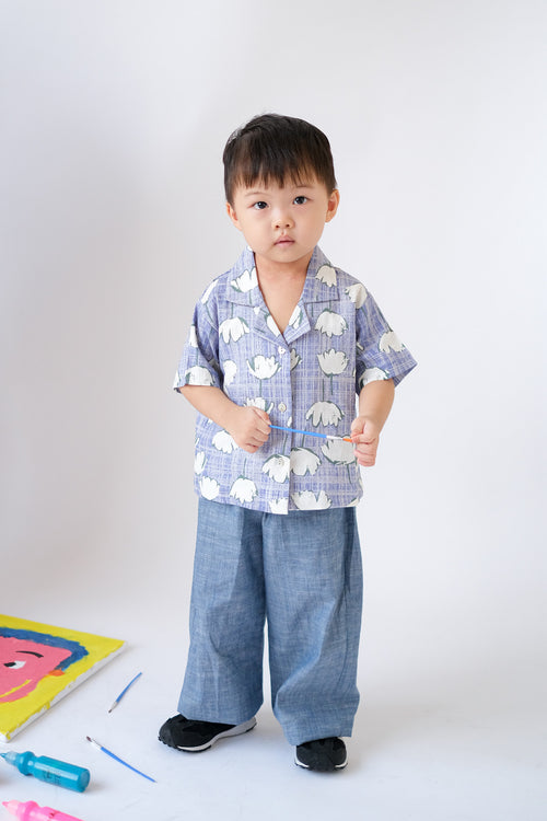 Kai Petite Shirt Blue Floral Art