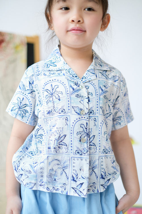 Kai Petite Shirt Blue Tropical Tiles