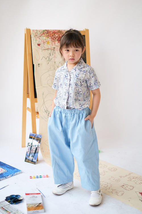Kai Petite Shirt Blue Tropical Tiles