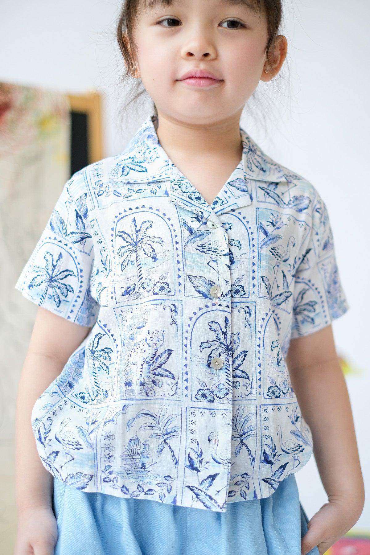 Kai Petite Shirt Blue Tropical Tiles - EESOME