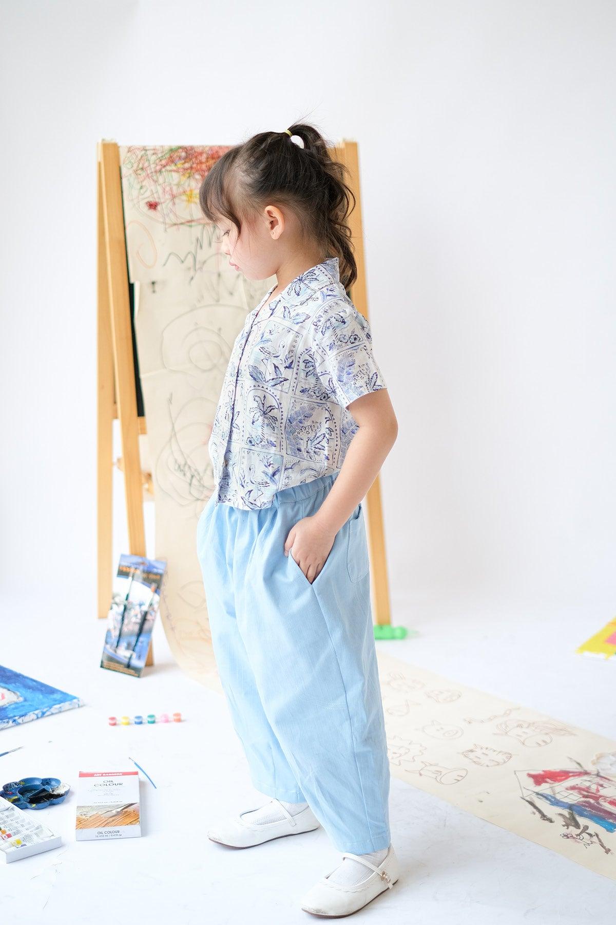 Kai Petite Shirt Blue Tropical Tiles - EESOME