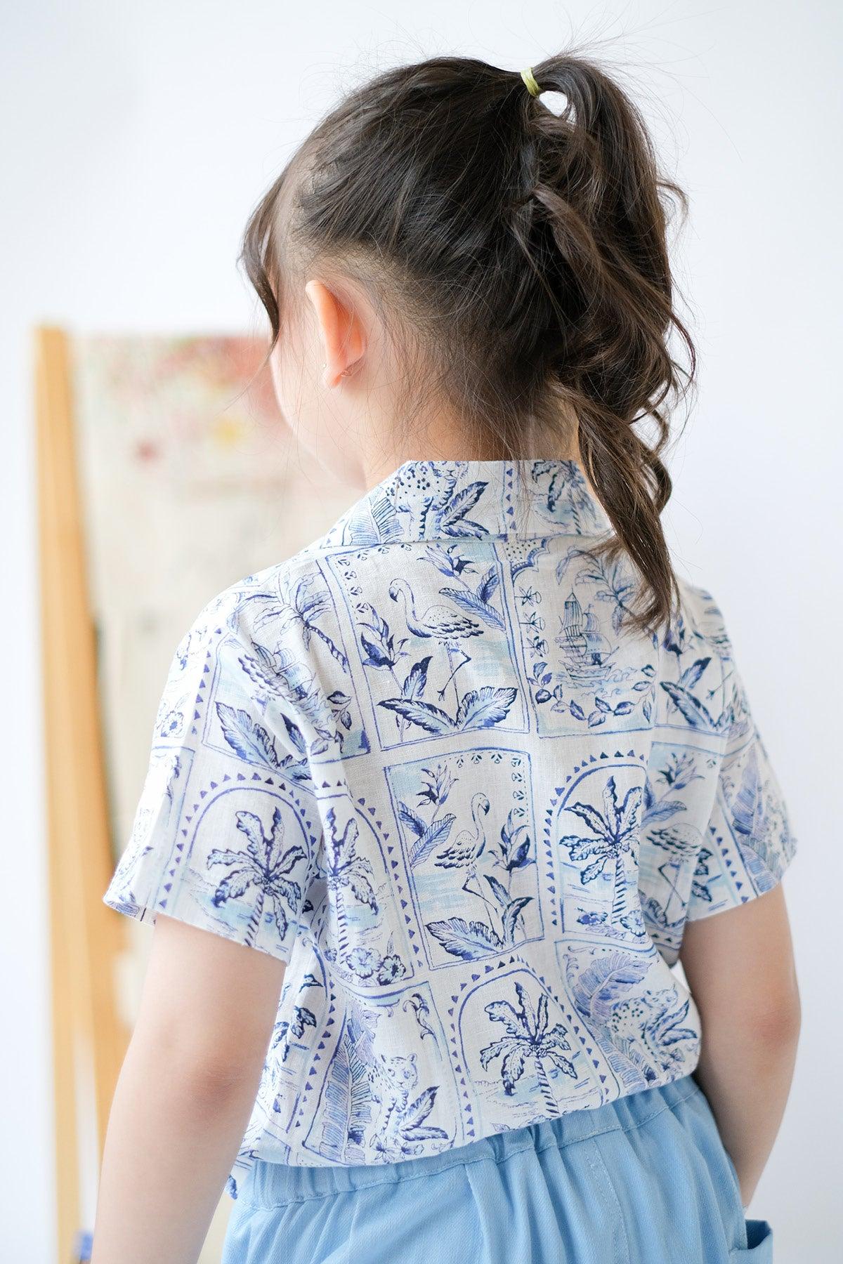 Kai Petite Shirt Blue Tropical Tiles - EESOME