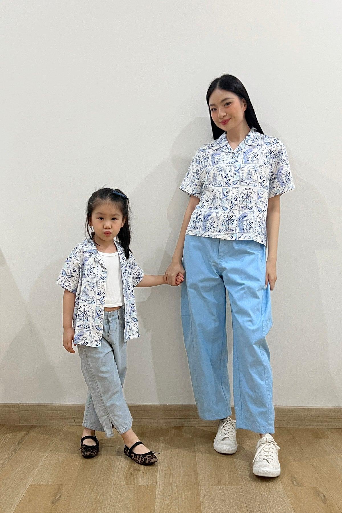 Kai Petite Shirt Blue Tropical Tiles - EESOME
