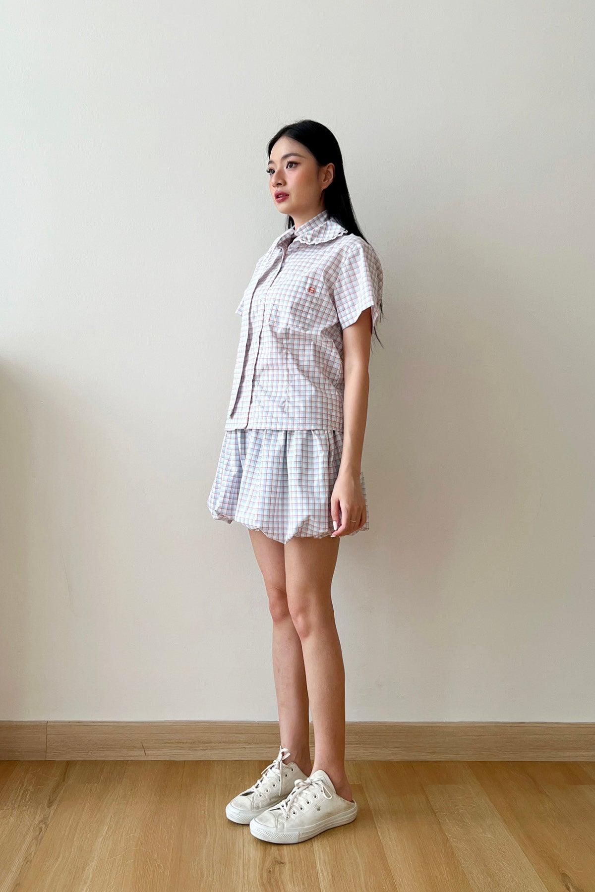 Lara Top Blue Orange Plaid - EESOME