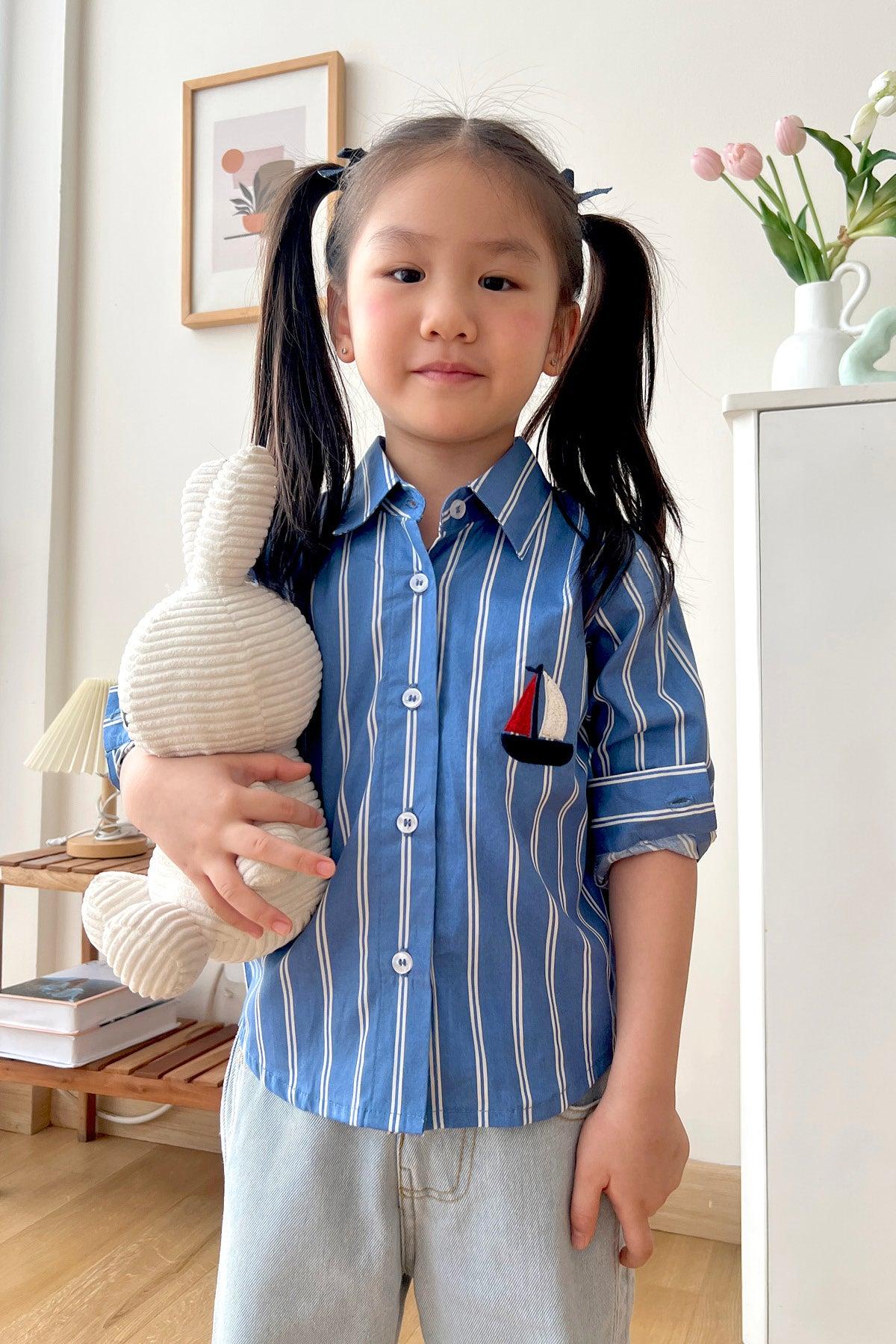League Petite Shirt Blue White - EESOME