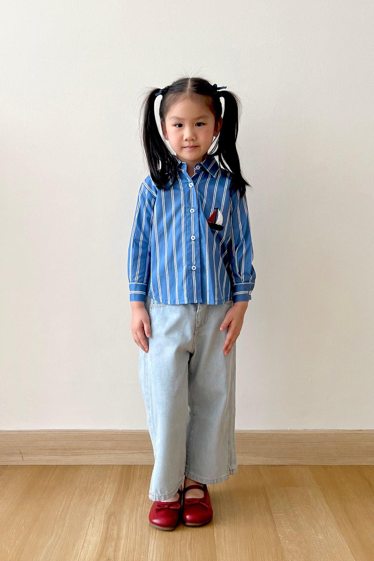 League Petite Shirt Blue White - EESOME