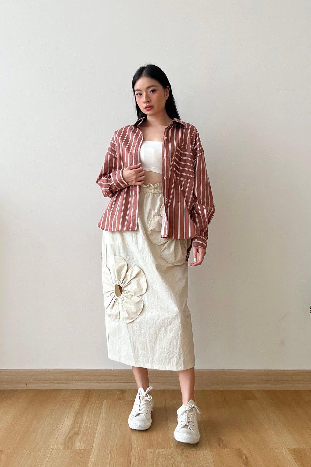 League Petite Shirt Brown White - EESOME