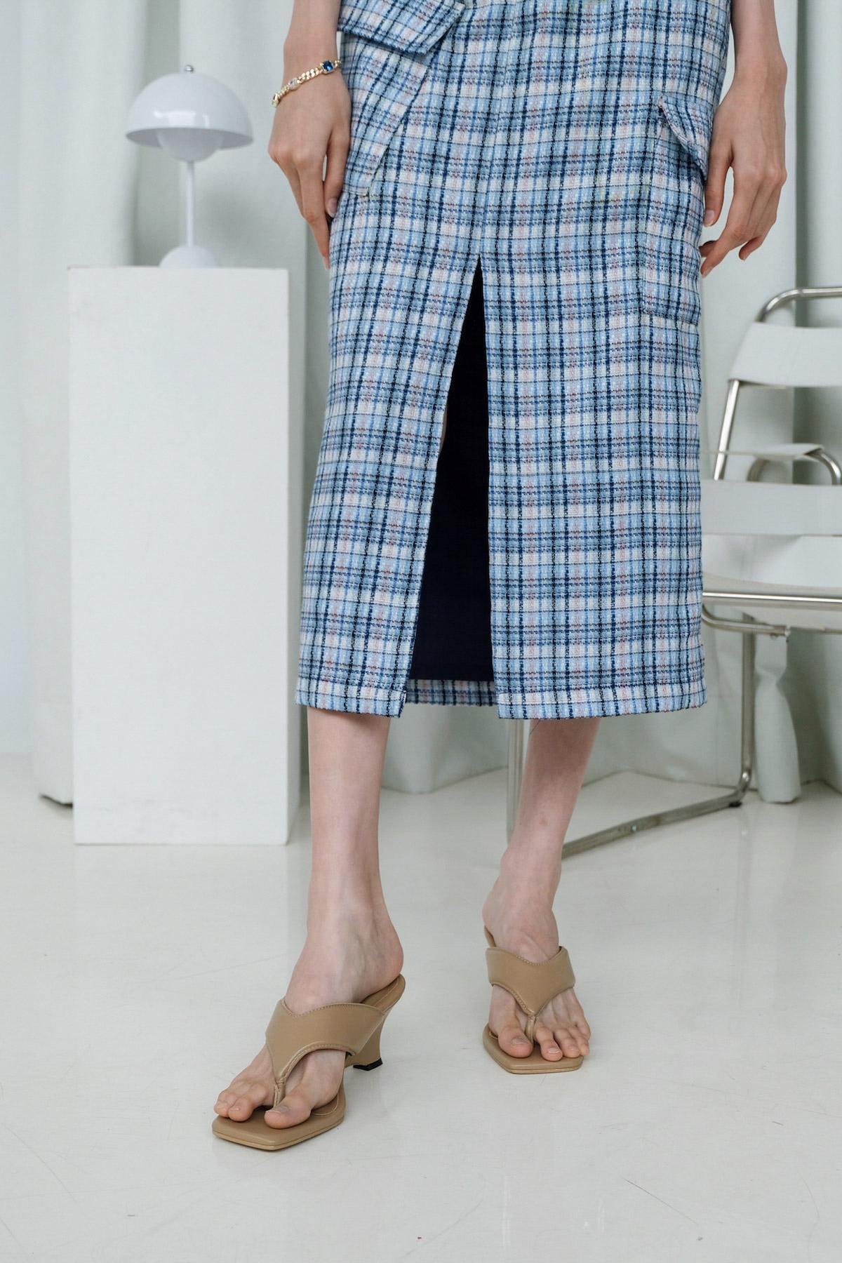 Leica Skirt Tweed Blue - EESOME