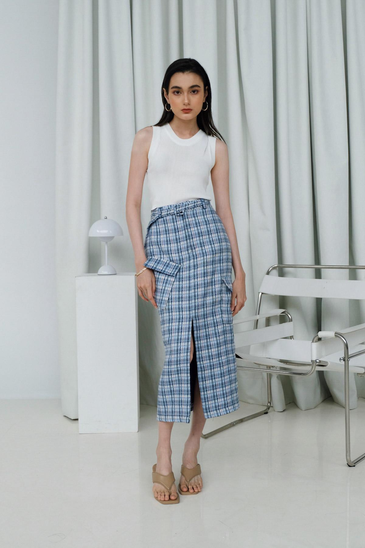 Leica Skirt Tweed Blue - EESOME