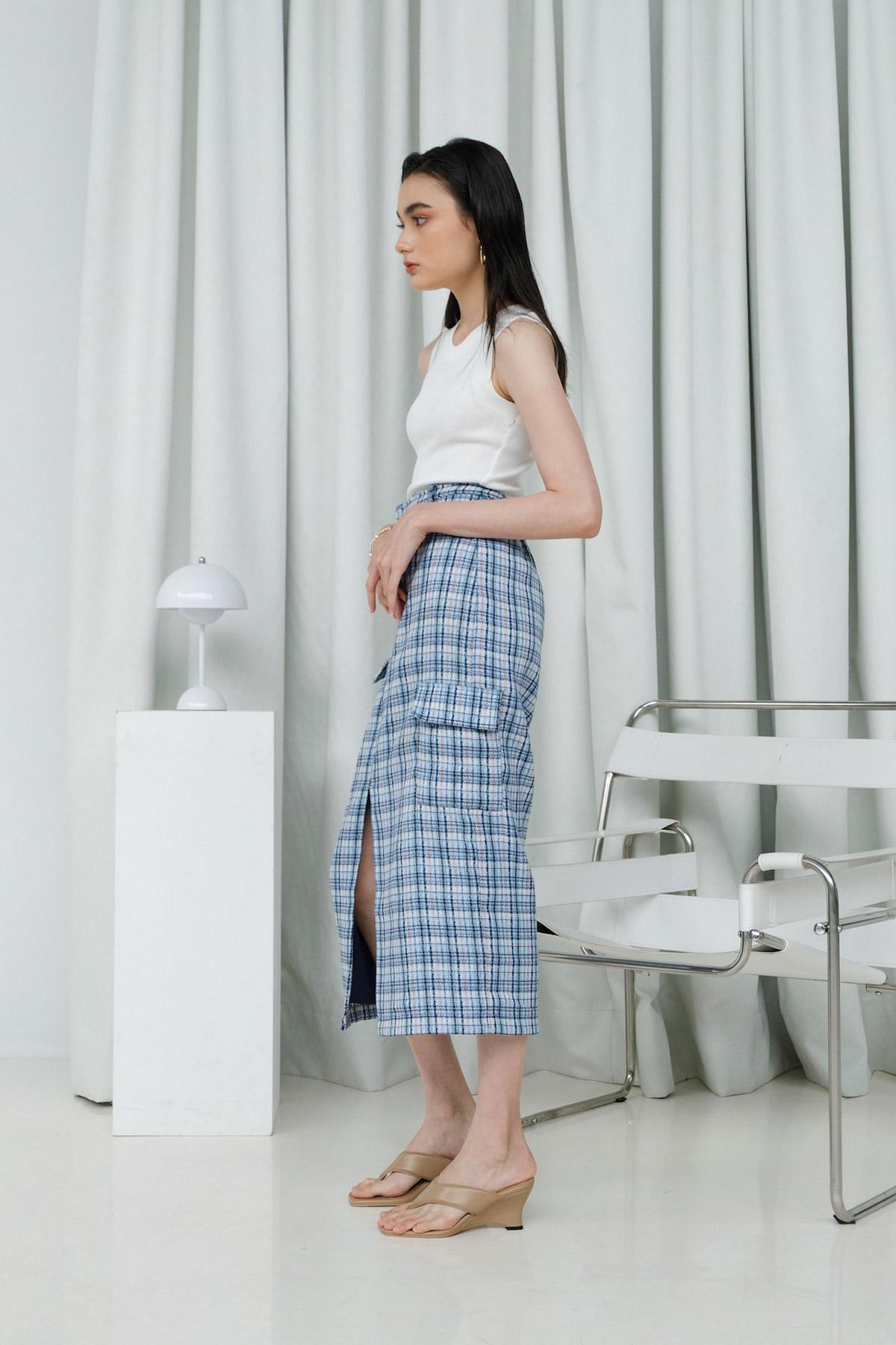 Leica Skirt Tweed Blue - EESOME