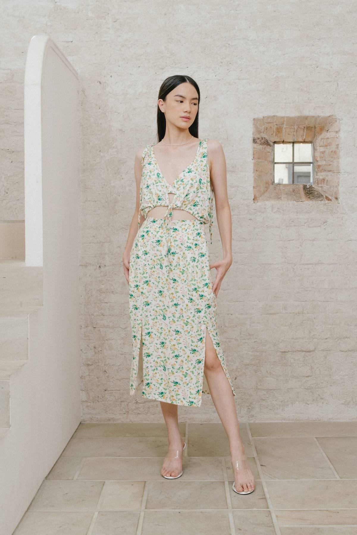 Mimi Set Dress &amp; Bra Top Floral Print - EESOME