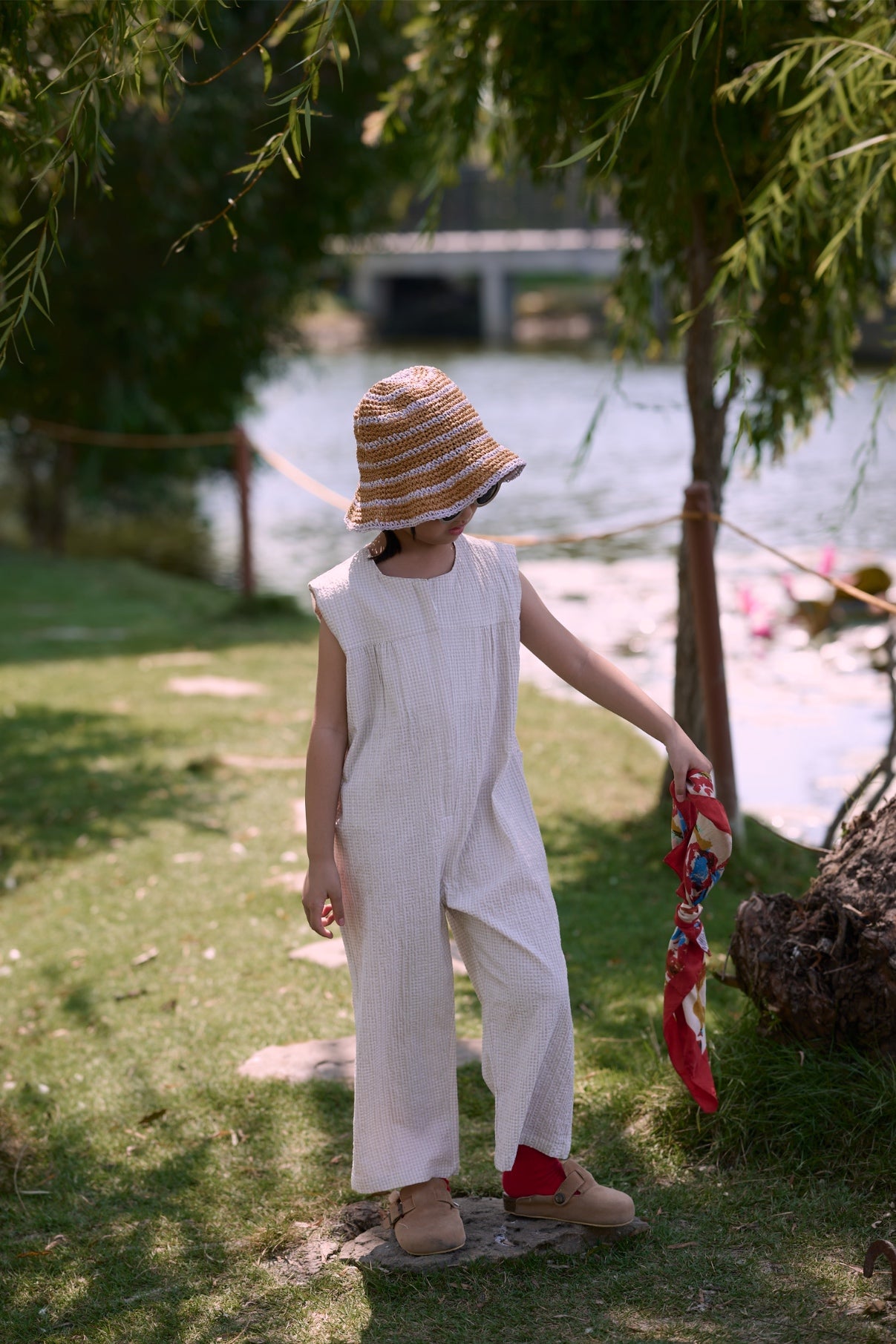 Rowan Petite Jumpsuit Gingham Beige