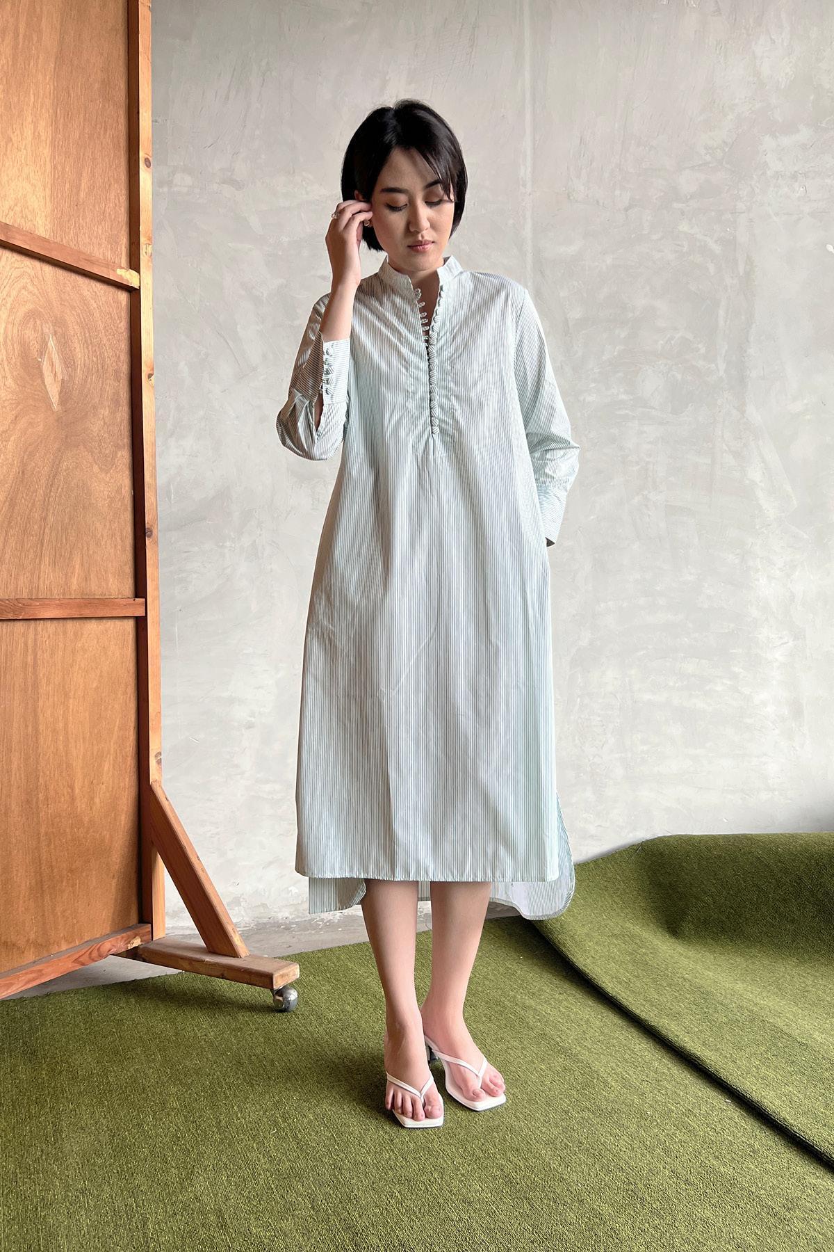 Serena Dress Stripes Green - EESOME