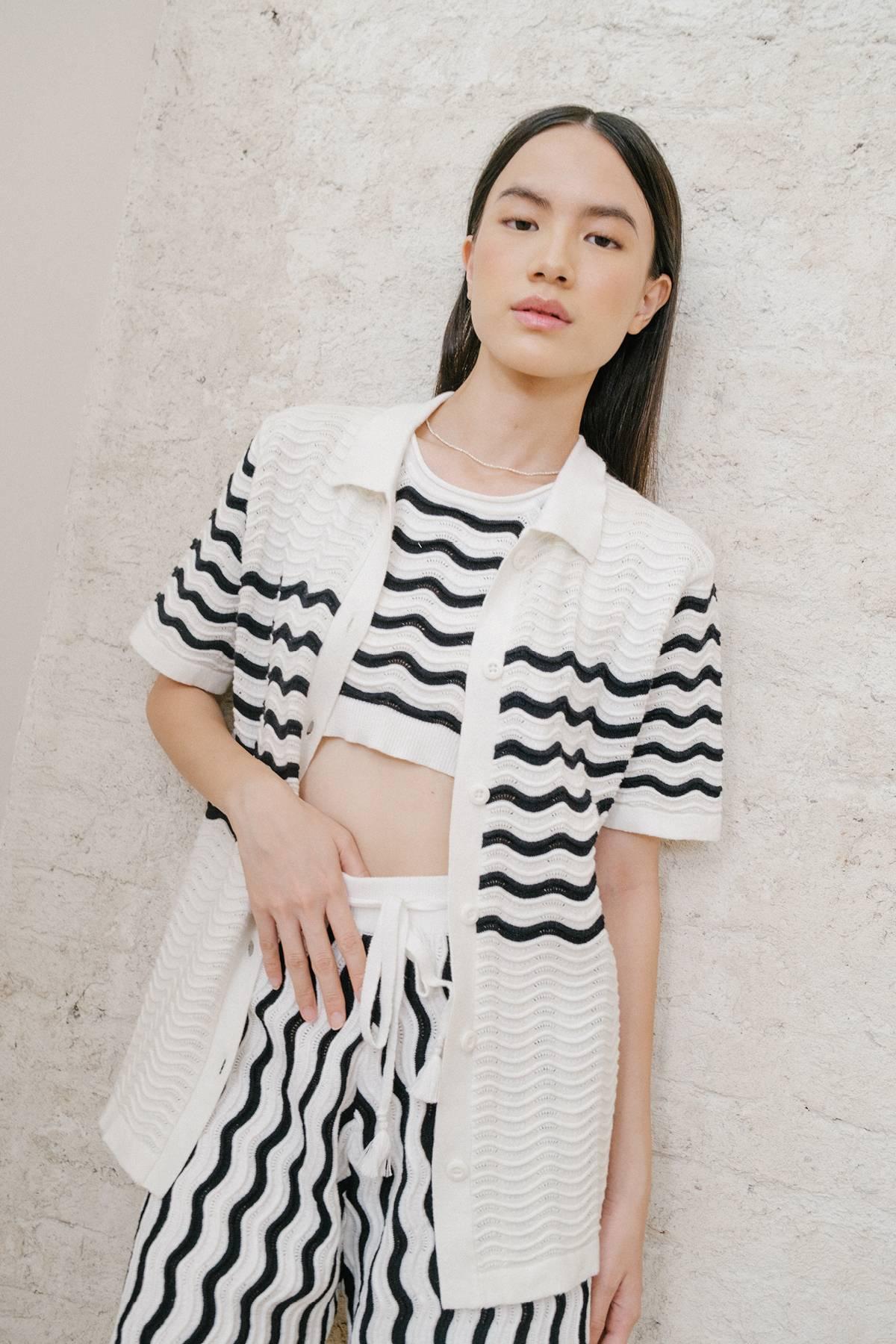 Vague Knit Bra Top Black-White - EESOME