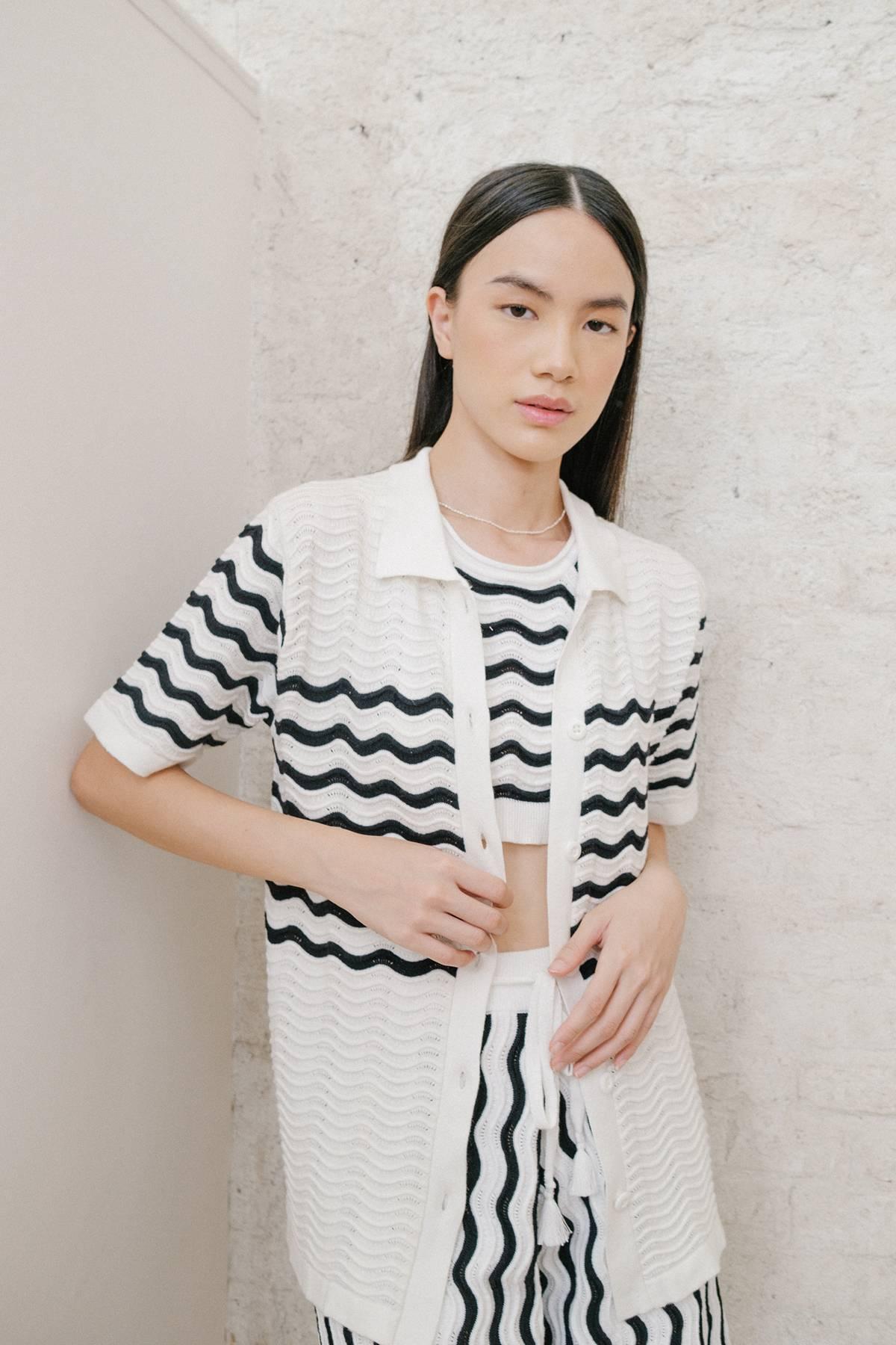 Vague Knit Bra Top Black-White - EESOME