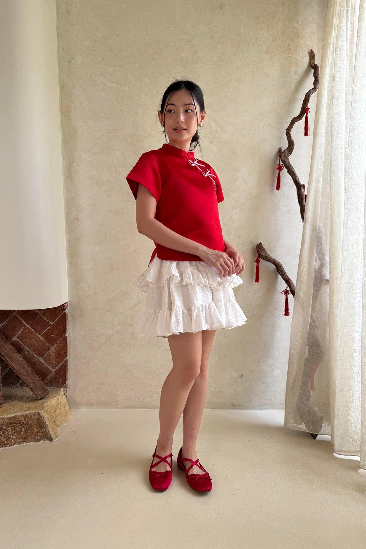Yin Top Red Satin - EESOME