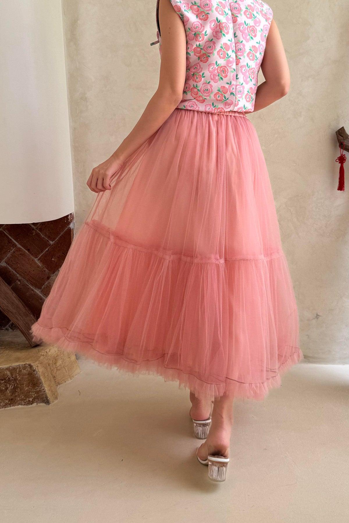 Yuan Tulle Skirt Pink - EESOME