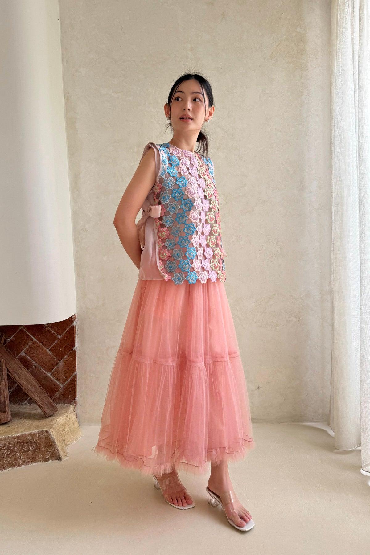 Yuan Tulle Skirt Pink - EESOME