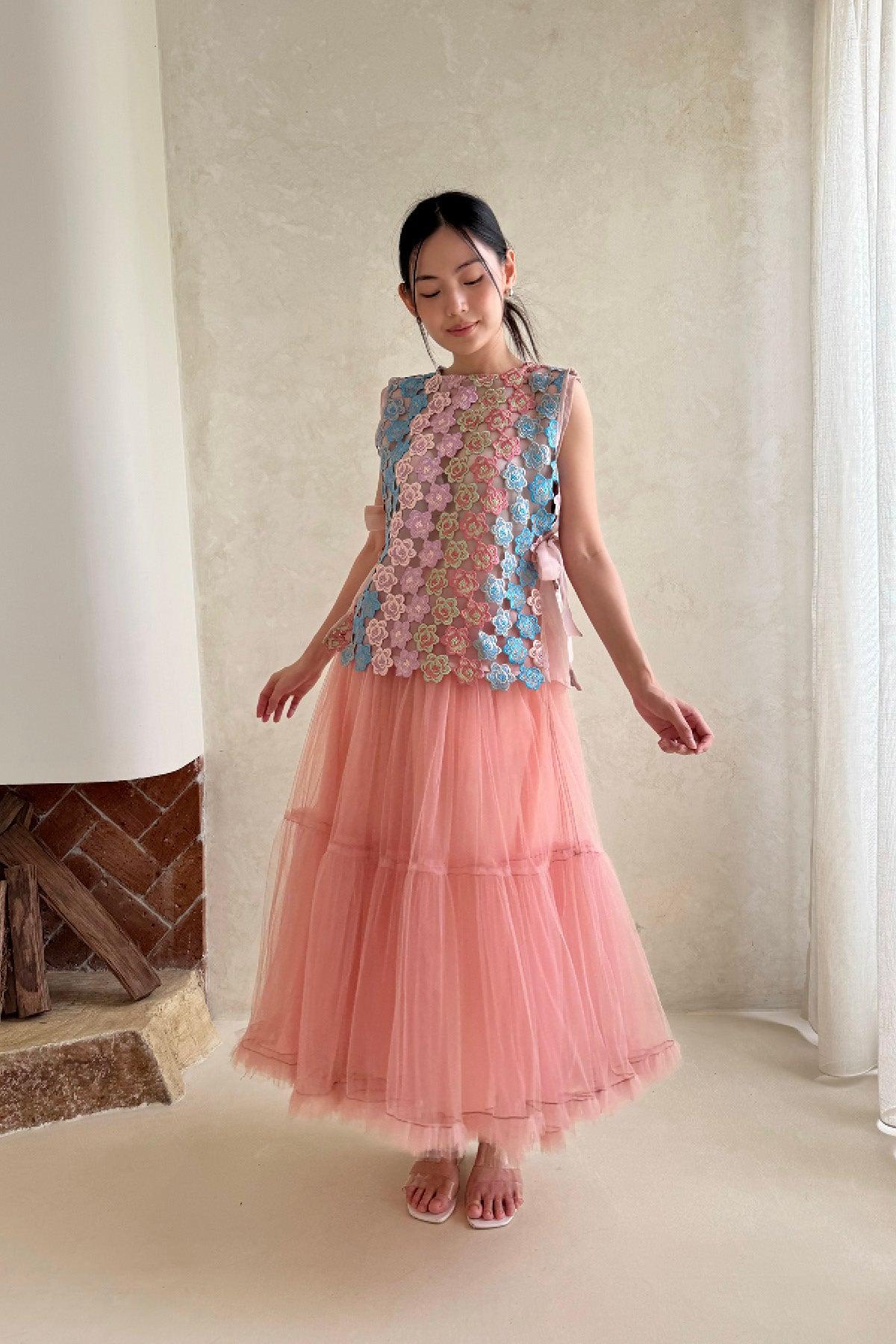 Yuan Tulle Skirt Pink - EESOME