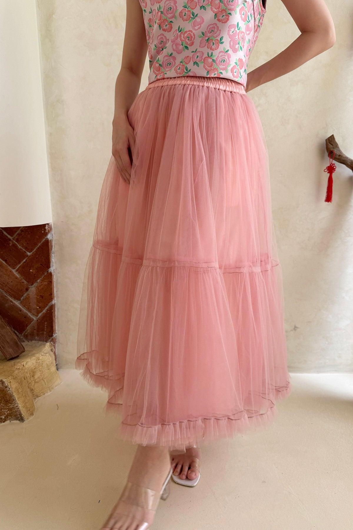 Yuan Tulle Skirt Pink - EESOME
