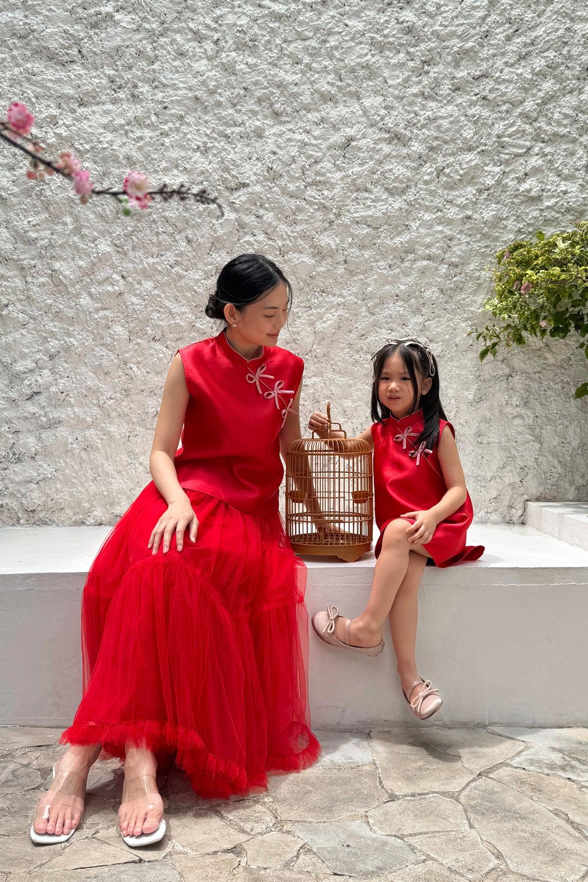 Yuan Tulle Skirt Red - EESOME